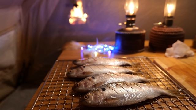 [ sub / ASMR ] 가을 강가 오두막 같은 텐트에서 하룻밤 / 아침에 비와서 철수 / 어반사이드 화로대 / 전어구이 / 꽃게찜