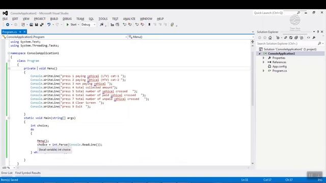 Menu Base function Calls Array in C# Part-5