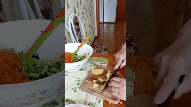 Постная окрошка с маргеланской редькой и тофу.
