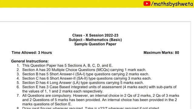 CBSE Class 10 Maths Sample Paper for 2022 - 2023 Released | Maths Sample Paper Solutions Class 10