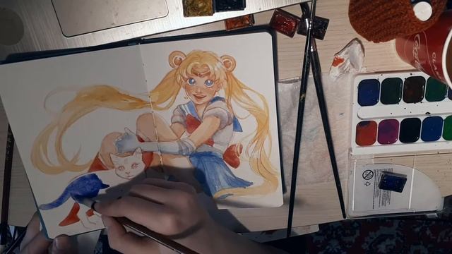 Sailor moon - speedpaint (watercolor) смотреть онлайн