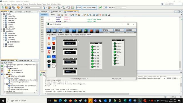 Switch LED Pattern using PIC16F628A (MPLAB X IDE, MPASM, Real PIC Simulator)