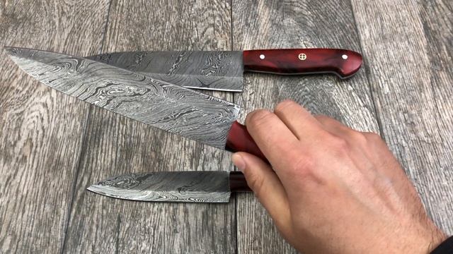 ASH KS2 Set Of 3 Damascus Steel Custom Handmade Kitchen Chef knife