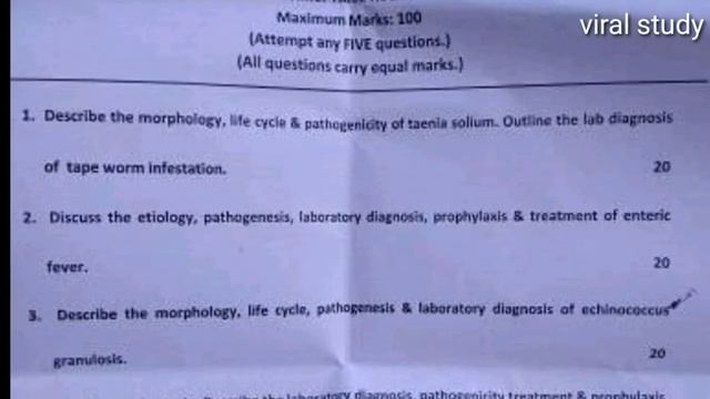 DMLT 2nd year microbiology including parasitology & immunology Exam October 2018, Lab Technician