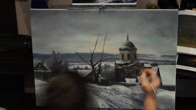 Картина маслом "Старая церковь" подробное видео.