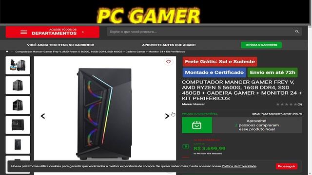 COMPUTADOR MANCER GAMER FREY V, AMD RYZEN 5 5600G, 16GB  SSD 480GB + CADEIRA GAMER + MONITOR 24 смотреть онлайн