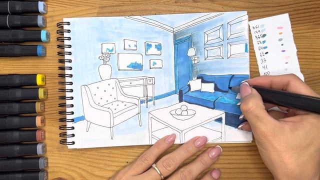 Как нарисовать интерьерный скетчинг маркерами | Рисунок для начинающих поэтапно и легко