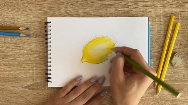 Рисунок цветными карандашами лимона | Поэтапная срисовка для начинающих