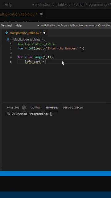 Multiplication Table in Python #YTShorts #Shorts #Python #PythonProgramming #Coding