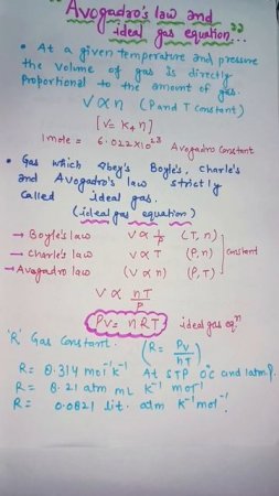 Avogadro law and ideal gas equation#chemistry #cbse #icse #youtube #shortsviral #viral .