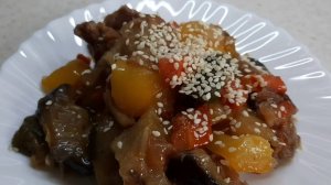 Баклажаны с мясом в кисло-сладком соусе