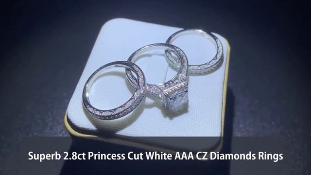 Superb 2.8ct Princess Cut White AAA CZ Diamonds Rings смотреть онлайн
