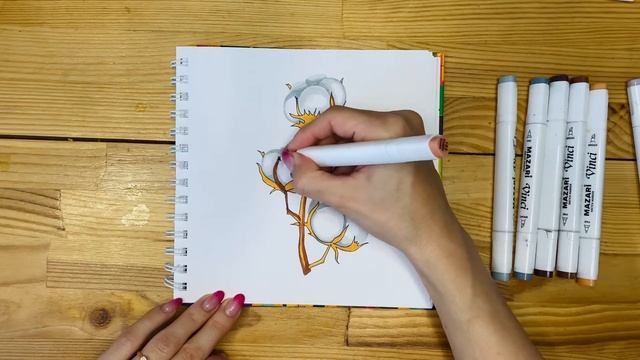 Мини-курс «Скетчинг» Урок 3. Рисунок скетч маркерами для начинающих. Ветка хлопка
