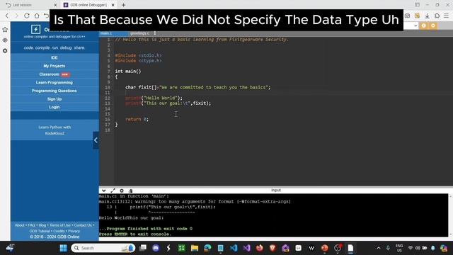 Learning Concepts in C: Back Slash Commands, Data Types, Headers in C Programming.