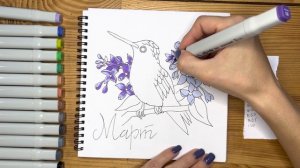 Рисунок скетч маркерами "Март 2022" для скетчбука | Срисовка картинки для начинающих