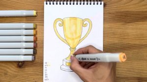 Как нарисовать кубок карандашом и скетч маркерами | Рисунок для детей, поэтапно и легко