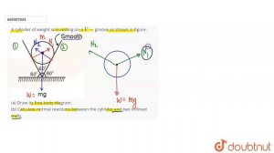 A cylinder of weight w is resting on a V-groove as shown in figure.(a) Draw its free body diagra...