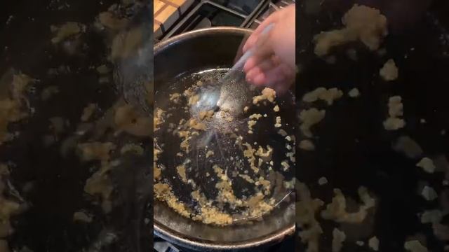 Butter lemon garlic shrimp cooked on cast iron.