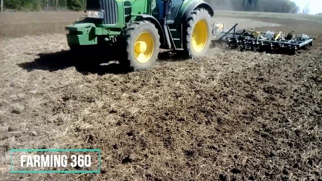 John Deere 6530 working with Multiva Optima T700 trailed S-Tine harrow смотреть онлайн