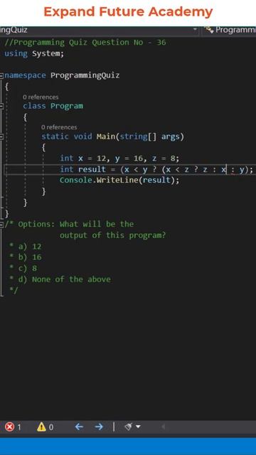 Solution for Programming Quiz Questions - Q36 -  Expand Future Academy #Shorts #CSharp #Dotnet