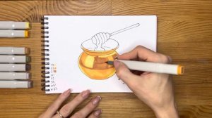 Как нарисовать мёд карандашом и скетч маркерами | Рисунок для детей, поэтапно и легко