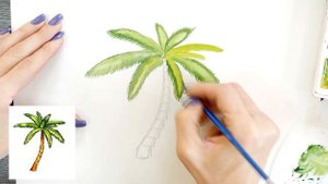 Как нарисовать пальму карандашом и акварелью | Рисунок поэтапно и легко для детей