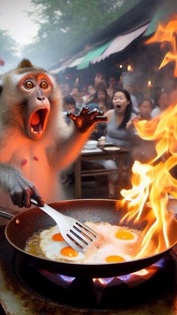 ลิงกับแมวแข่งทำไข่ดาว #CuteCatHero смотреть онлайн