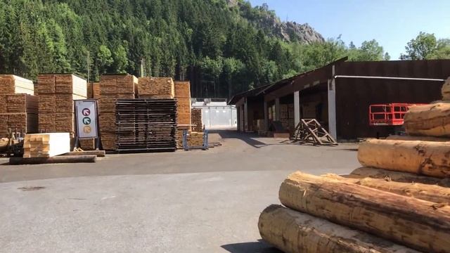 Log and Lumber Yard at SchafferHolz Timber Export on a nice summer day смотреть онлайн