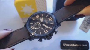 Men's Fossil Nate Chronograph Leather Strap Watch JR1487