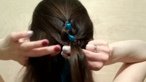 Four strand ribbon braid on yourself. Коса из 4 прядей с лентой на себе.