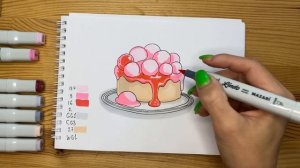 Рисунок скетч маркерами "Пирожное 2" для скетчбука | Срисовка картинки для начинающих