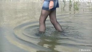 wetlook girl in river near home