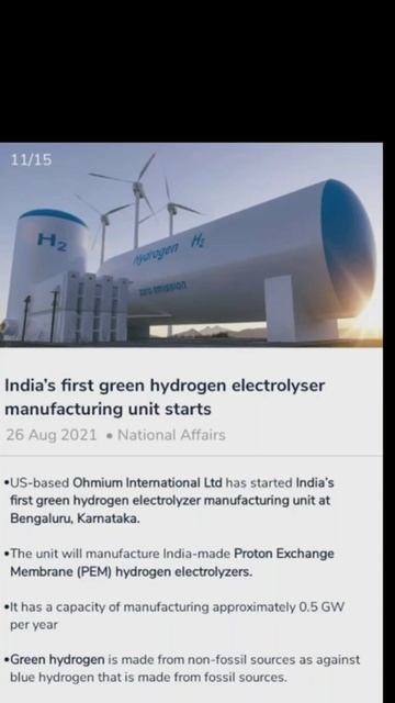 Indias first green hydrogen  electrolyser  manufacturing unit starts.National affairs.