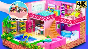 DIY Хобби из картона своими руками мини игрушечный домик в 2 этажа летняя вилла дача с бассейном