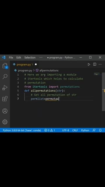 Python program PERMUTATION of a string using inbuilt function