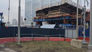 Строительство моста Академика Королёва через Москву-реку в створе Берегового проезда (февраль 2025)