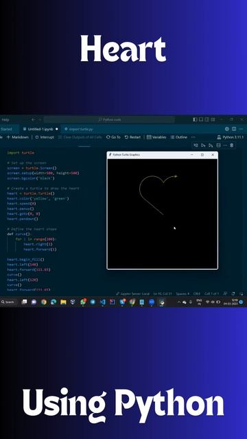 Heart Shape Using Python | Python Fun code | Python Coding  #python #pythonprogramming #codingislov