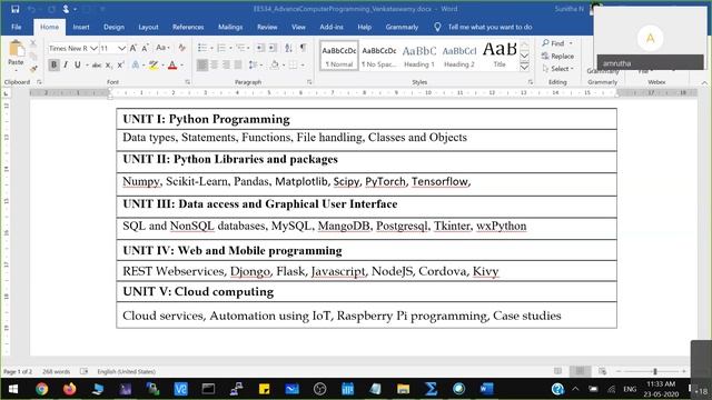 Course details and matrix operation using python program