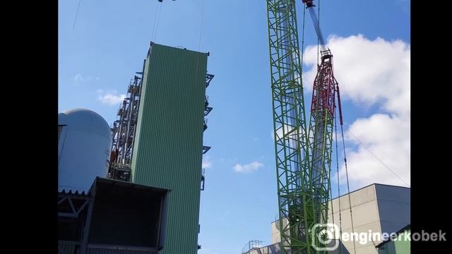 Down lifting of Penthouse part 3 (65 tons) by Demag CC3800, MKL Bau , Elkem - Straumen Norway смотреть онлайн