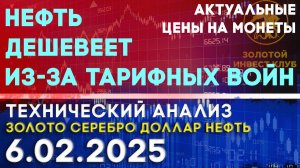 Нефть дешевеет из-за тарифных войн. Анализ рынка золота, серебра, нефти, доллара 06.02.2025 г