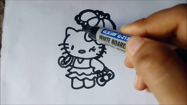 Draw and color Cute hello kitty wearing polka dots , easy drawing for children