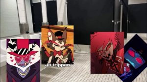 Alastor, Husk, Valentino and Vox. Alastor and Vox fighting in the bathroom. {Capcut Template}