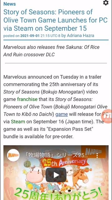 Story of Seasons: Pioneers of Olive Town Game Launches for PC via Steam on 09/15 смотреть онлайн
