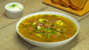 Наваристый Рассольник с перловкой, солеными огурцами и мясом!