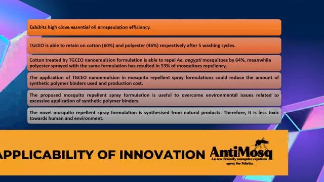 AntiMosq: An eco-friendly mosquito repellent spray formulation for fabrics.
