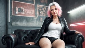 Story of Natural OLD Woman OVER 70 / Leather Clothing and Neon Lights