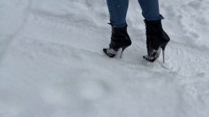 Ballet High Heels Boots on Snow Road, Girl trying to walk in Ballet Boots on Ice (vol.54)
