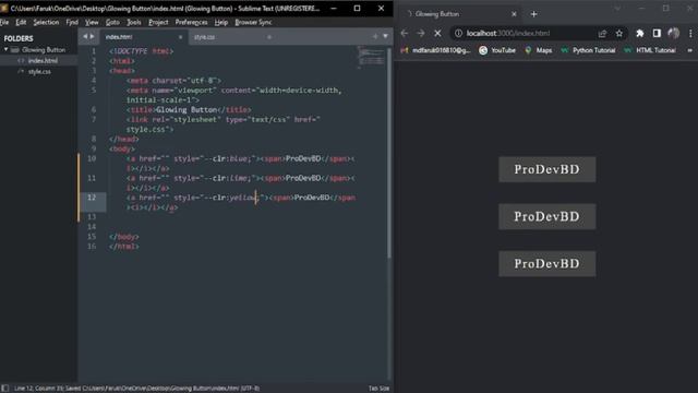 Create Glowing CSS Button Animation Using Pure HTML & CSS | NEON Button Effects on Hover | PRODEVBD