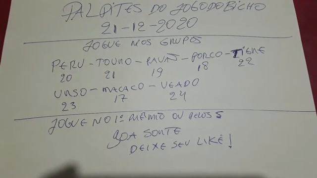 21-12-2020 PALPITES DO JOGO DO BICHO. dicas certa para você ganhar prêmios. смотреть онлайн
