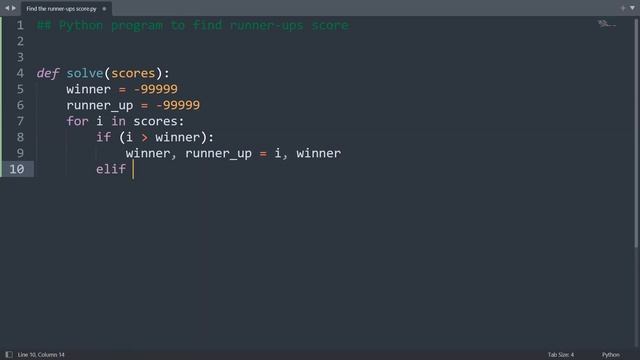 Find the runner-ups score in Python | Python Examples | Python Coding Tutorial | Python Interview